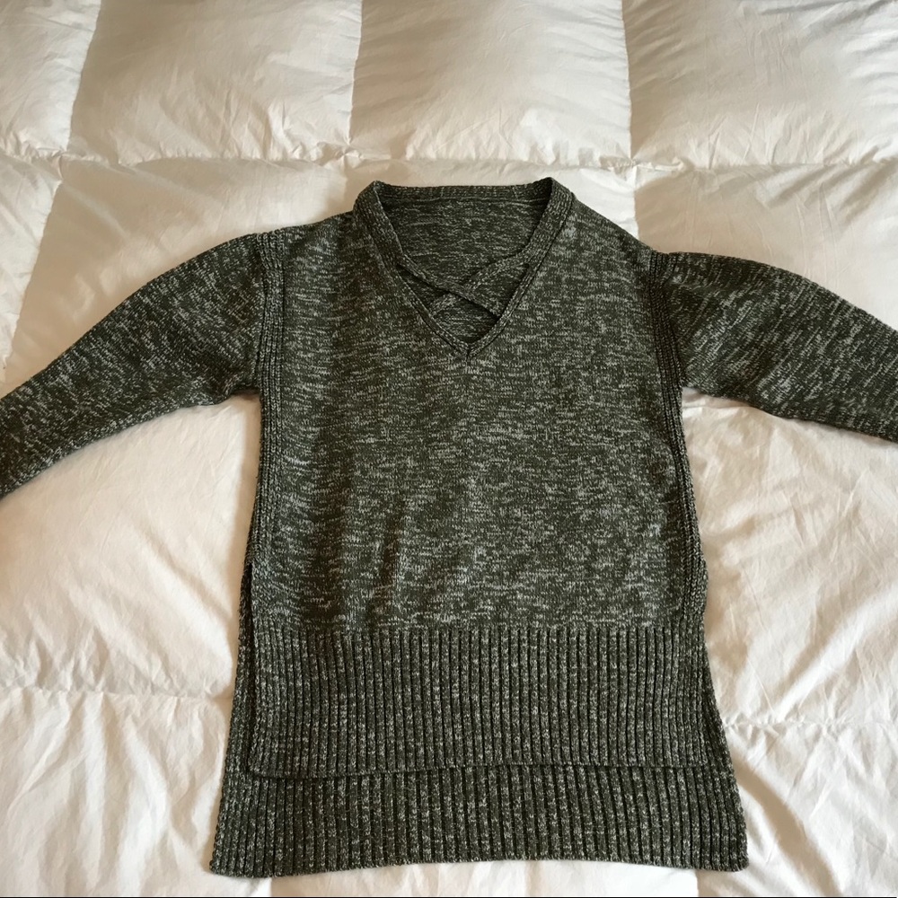 Olive Green Sweater with Criss Cross V neck